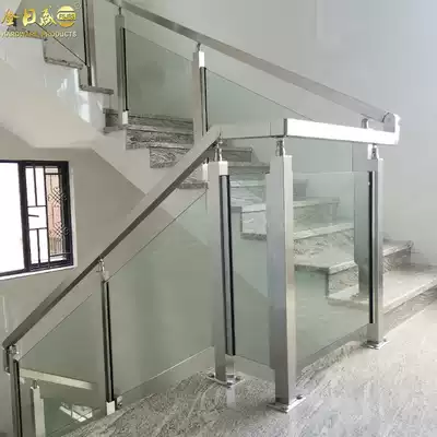 304 stainless steel stair handrail railings tempered glass self-mounted balcony guardrail indoor and outdoor household fence