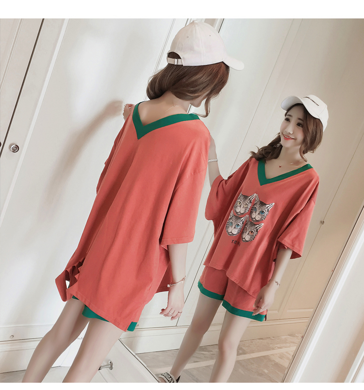 Thai sản thời trang mùa hè phù hợp với cộng với phân bón xl lỏng bông t- shirt dạ dày nâng quần short hai bộ 200 kg