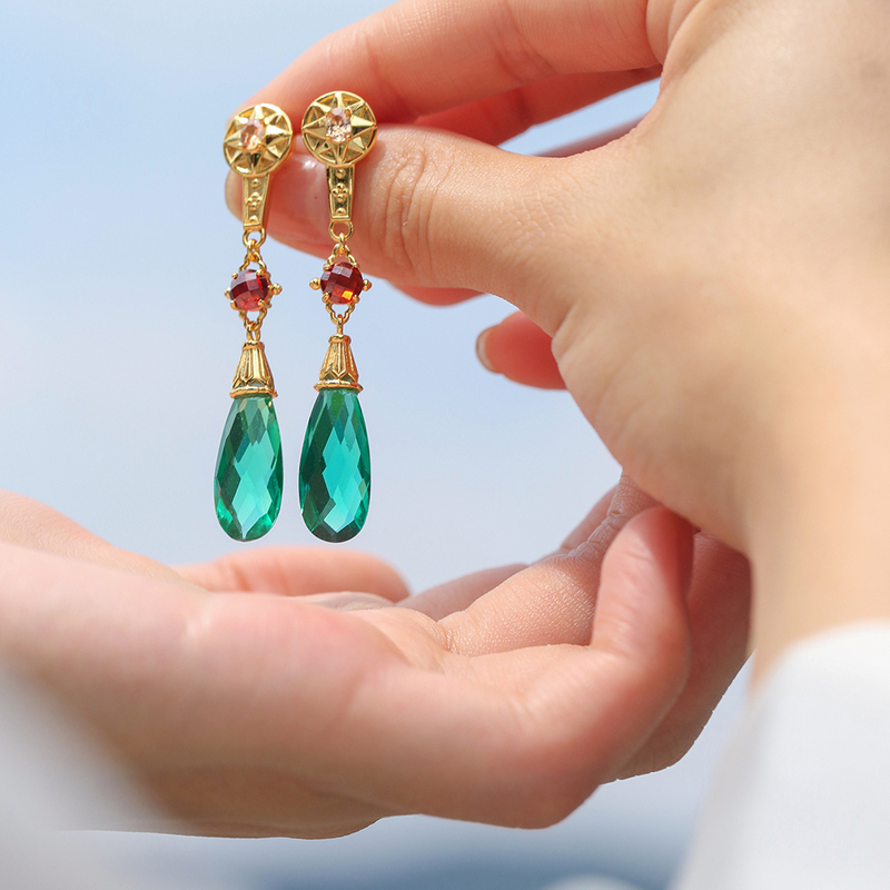 Original LAOSHU Hal's Earrings by Hehe Daxianren, Silver Needle Vintage Water Drop Ear Clips, 18K Real Gold Color Retention