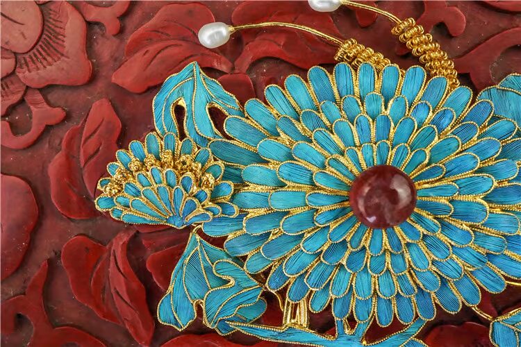 Hehe Daxianren Palace Phát hành lại cổ triều đại nhà Thanh Laohongbao Handmade Cui Pearl Gold cúc vạn thọ - Trâm cài ghim cài áo vest nam Gucci