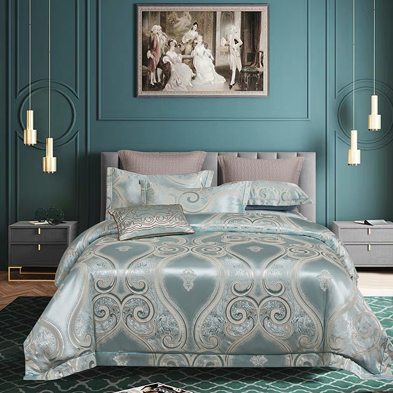 European cotton tribute satin jacquard four-piece Satin Ice Tencel light luxury high-grade cotton wedding bedding