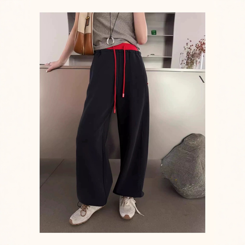 Two-Way Wear Color-Block Drawstring Waist Casual Sweatpants 2025 European Style Autumn New Jogger Wide-Leg Pants Sports Pants