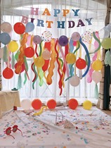 Korean ins wind net red color strip balloon background wall childrens birthday party decoration cake hat props