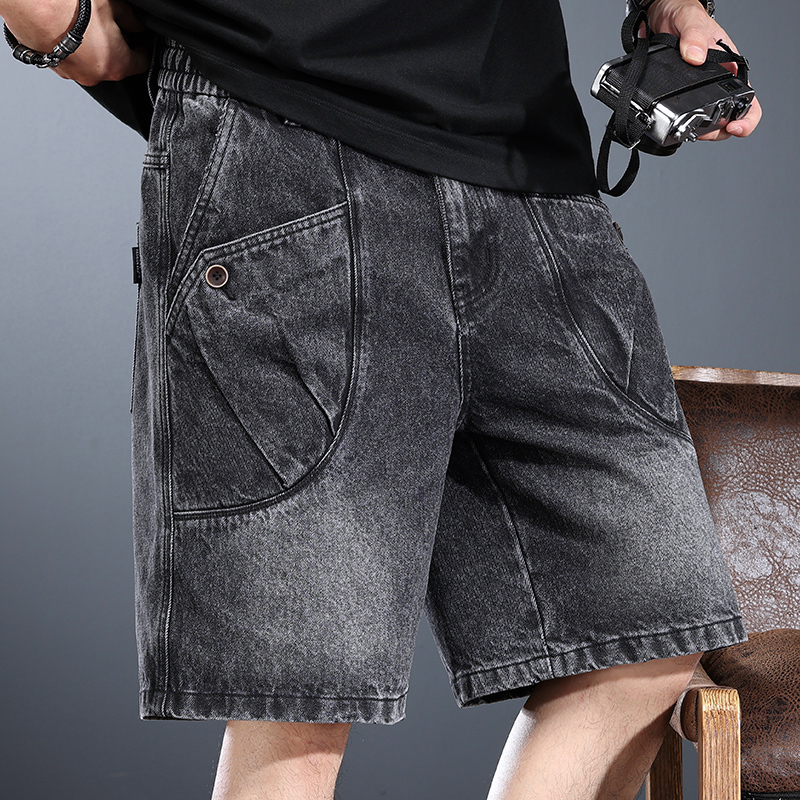 Heavyweight Washed Workwear Denim Shorts for Men, Summer Loose Fit American High Street Style Pants, Trendy Brand, Cool Retro Five-Point Shorts