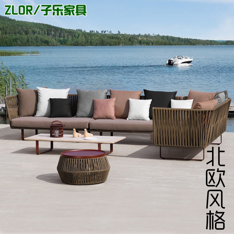 Zile furniture Nordic style balcony table and chair combination hotel garden courtyard table and chair rattan chair rattan sofa villa