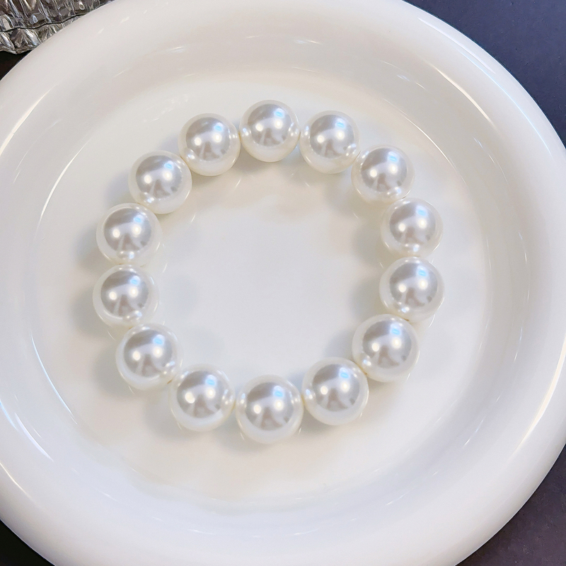 5A Round High-Luster Australian White Mother-Of-Pearl Pearl Bracelet for Women, Light Luxury French Style, High-End Large Bead Fortune Bracelet, Trendy