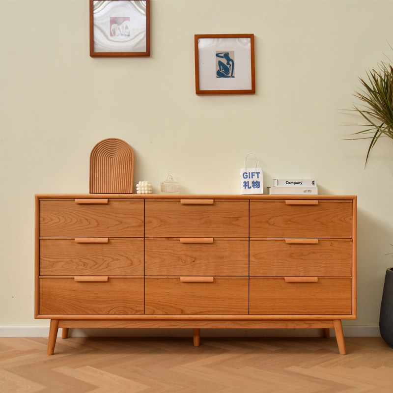 Nordic solid wood nine-drawer chest Japanese-style simple bedroom storage drawer cabinet living room cherry wood storage porch side cabinet