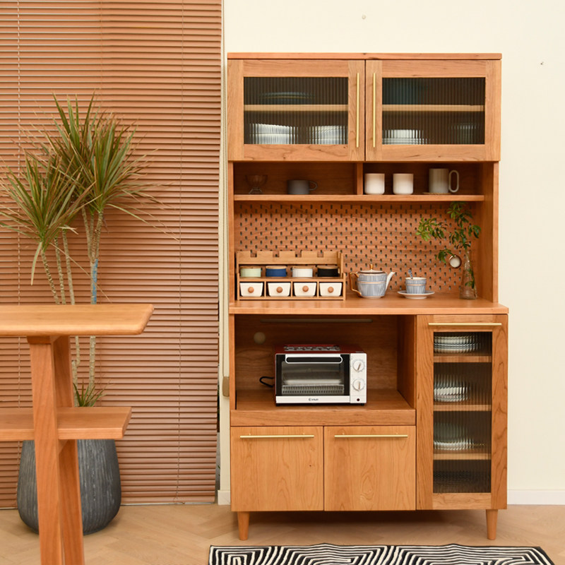 Nordic modern minimalist cherry wood sideboard small apartment solid wood kitchen locker tea cabinet hole board cupboard