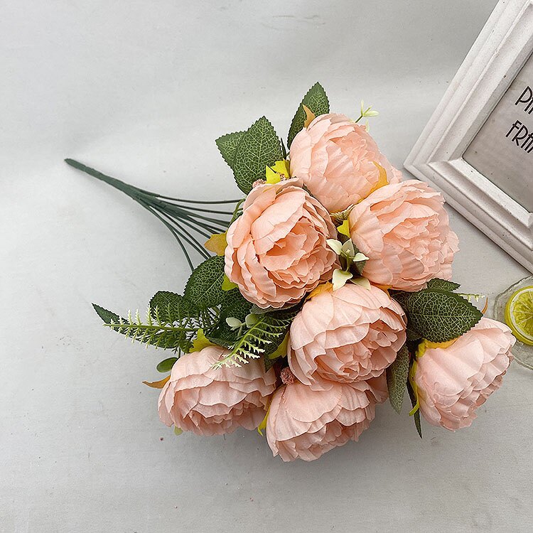 12头洋牡丹仿真把束西洋玫瑰假绢花婚礼婚庆插花装饰欧式花墙花艺详情15