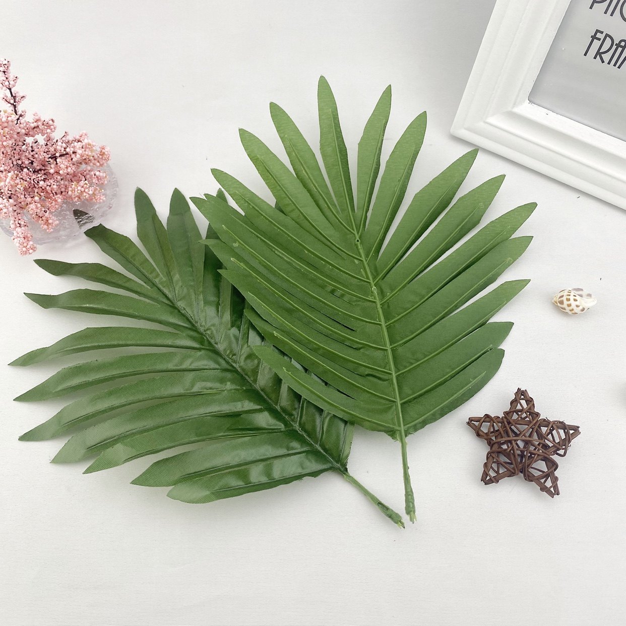 仿真花丝印玫瑰花叶花束两叉六片叶丝网花配饰DIY手工假花简约花详情3