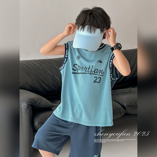 Летняя одежда без рукавов, спортивные шорты, жилет, быстросохнущий дышащий летний тонкий комплект для мальчиков, подходит для подростков