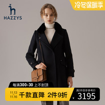 Hazzys Winter Medium Length Women's Wool Coat Casual Long Sleeve Wool Coat