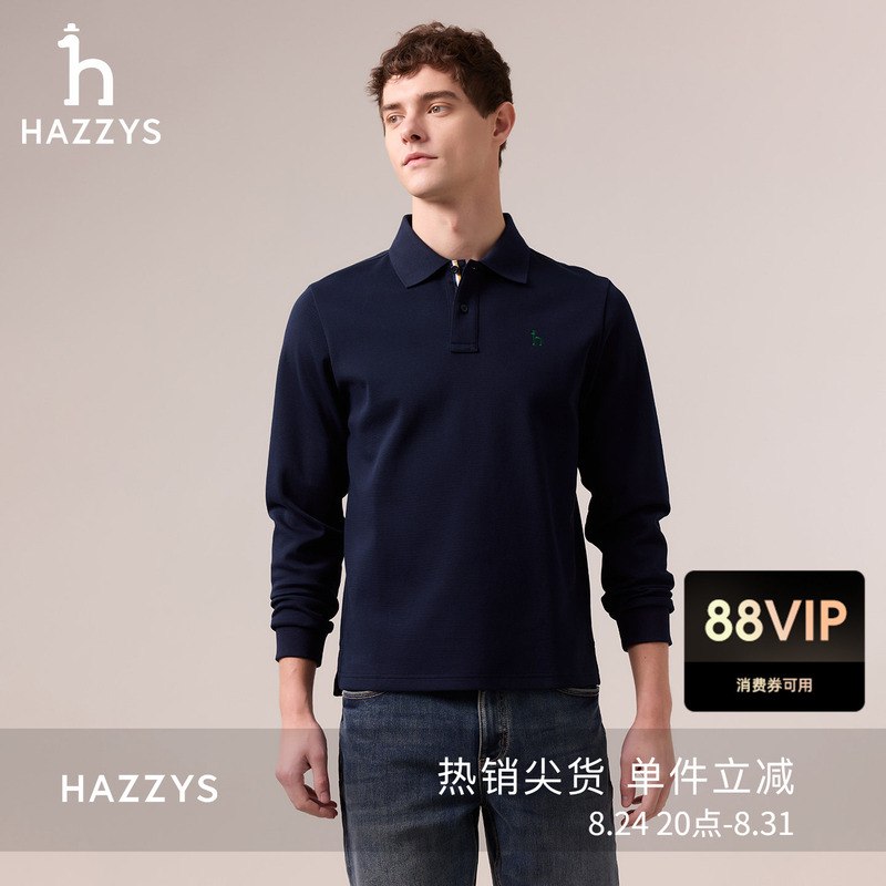 Hazzys Autumn Men's Multi-Color Fashionable Casual Lapel Solid Color Long-Sleeved Polo T-Shirt Versatile Top