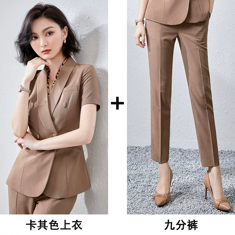 Set, thin summer classic suit jacket for work, Korean style, with short sleeve