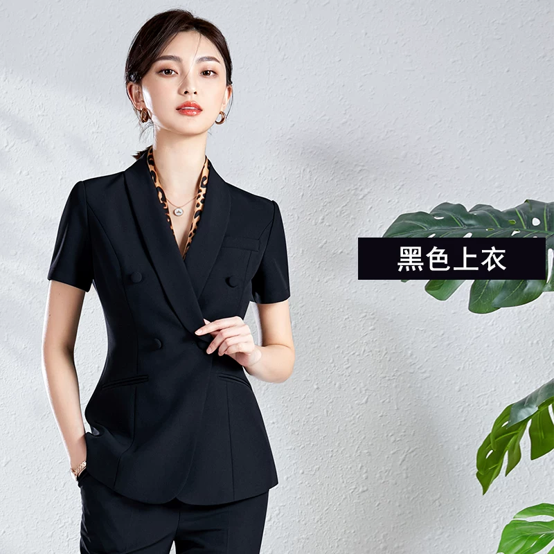 Set, thin summer classic suit jacket for work, Korean style, with short sleeve