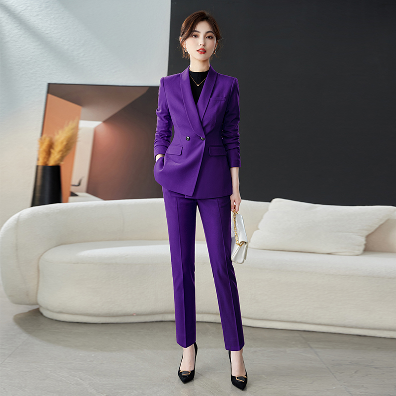 High-End Purple Suit Set for Women 2026 New Autumn and Winter Thick Casual Blazer Jacket Petite Professional Formal Wear