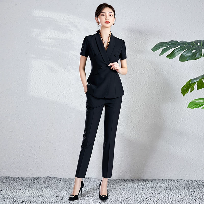 Set, thin summer classic suit jacket for work, Korean style, with short sleeve