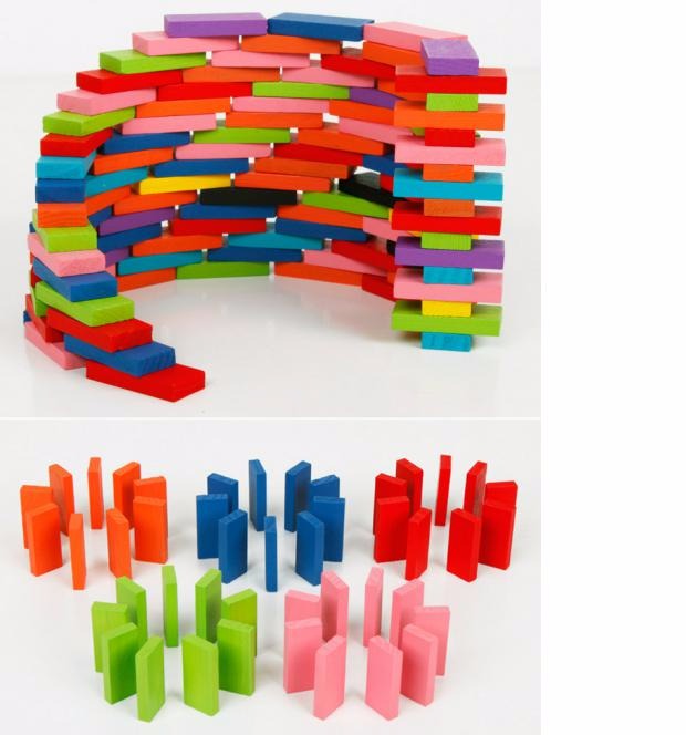 100 mảnh cầu vồng domino RB55 khối gỗ bé bé giáo dục sớm đồ chơi giáo dục bộ đồ chơi xếp hình lego