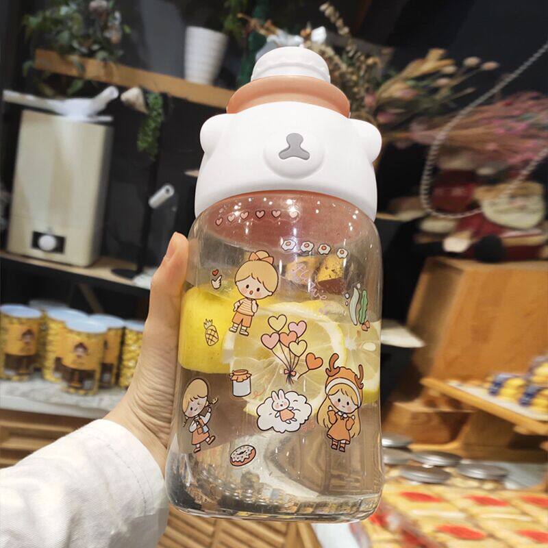 Water cup women super large capacity 1000ml with straw bottle 2020 new trendy net red pot portable cute plastic cup