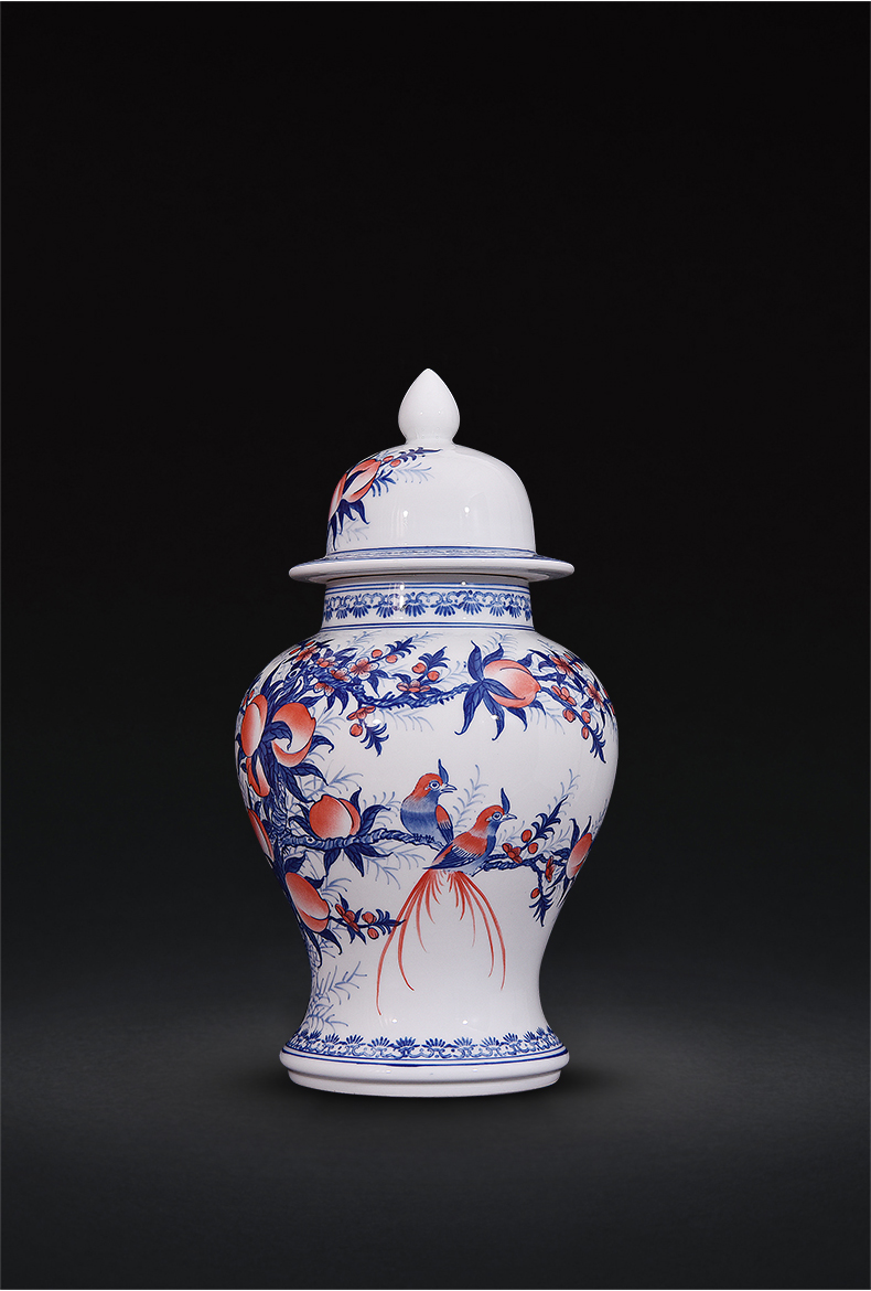 Jingdezhen ceramic hand - made porcelain ferro, flat peach the general pot of new Chinese style flower arrangement sitting room adornment handicraft furnishing articles