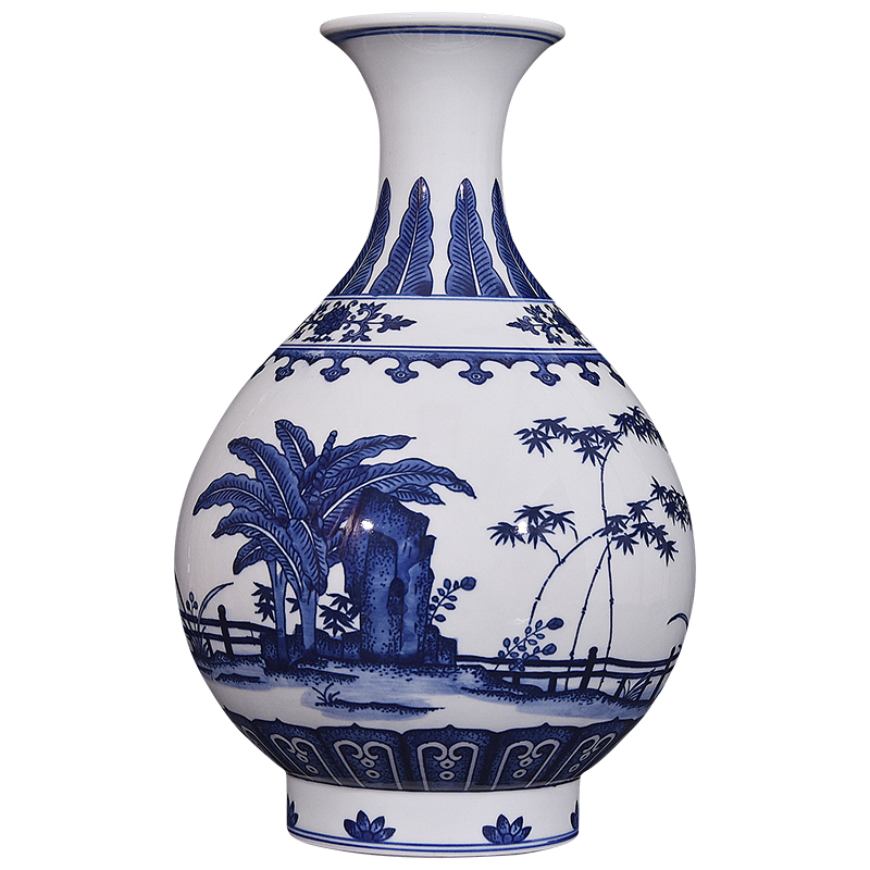 Jingdezhen blue and white porcelain antique hand - made vases, flower furnishing articles study the sitting room porch desk of Chinese style household decorations