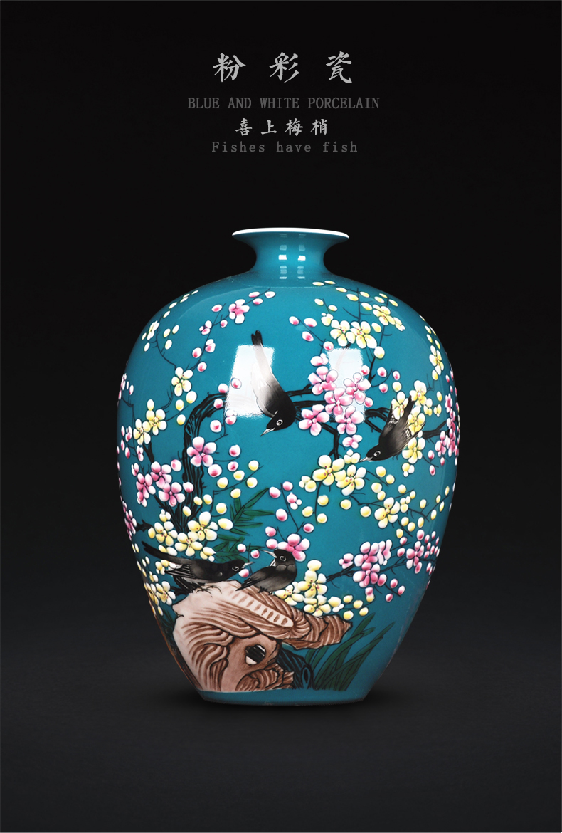 Jingdezhen ceramics hand - made pastel xi mei tip on pomegranate flower arranging bottles of sitting room household adornment handicraft furnishing articles