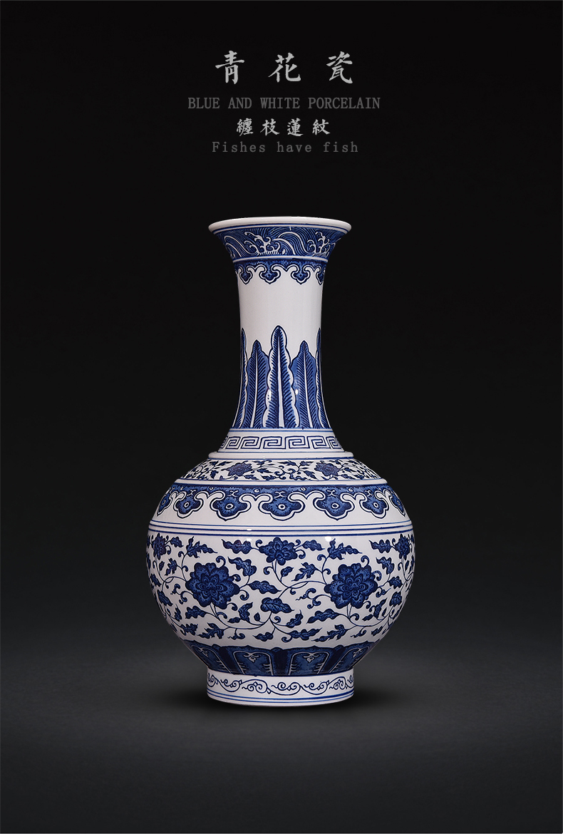 Jingdezhen ceramic hand - made antique blue - and - white bound lotus flower pattern of the reward bottle of flower arranging the sitting room of Chinese style decorative furnishing articles of handicraft