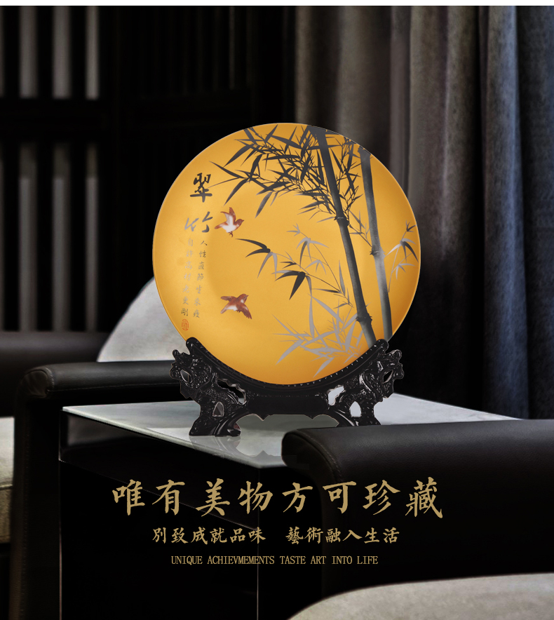 Jingdezhen ceramics powder enamel sit by patterns decorative hanging dish plate of new Chinese style living room home act the role ofing handicraft furnishing articles