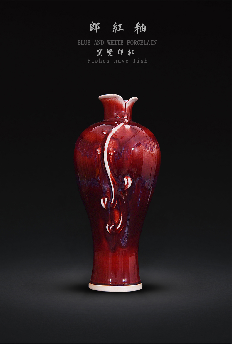 Ruby red glaze up jingdezhen ceramics Ruby red get a bottle of new Chinese style flower arrangement sitting room adornment is placed craft gift