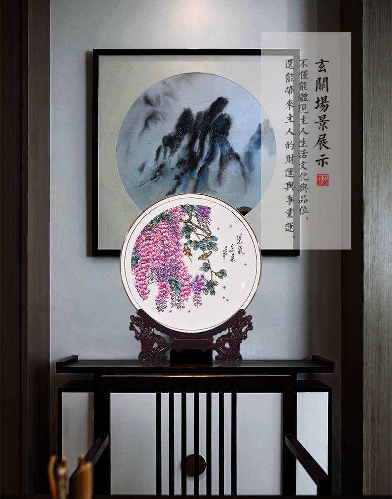 Jingdezhen ceramics powder enamel sabingga sukdun dergici jimbi decorate dish by dish hang dish of modern Chinese style household handicraft furnishing articles