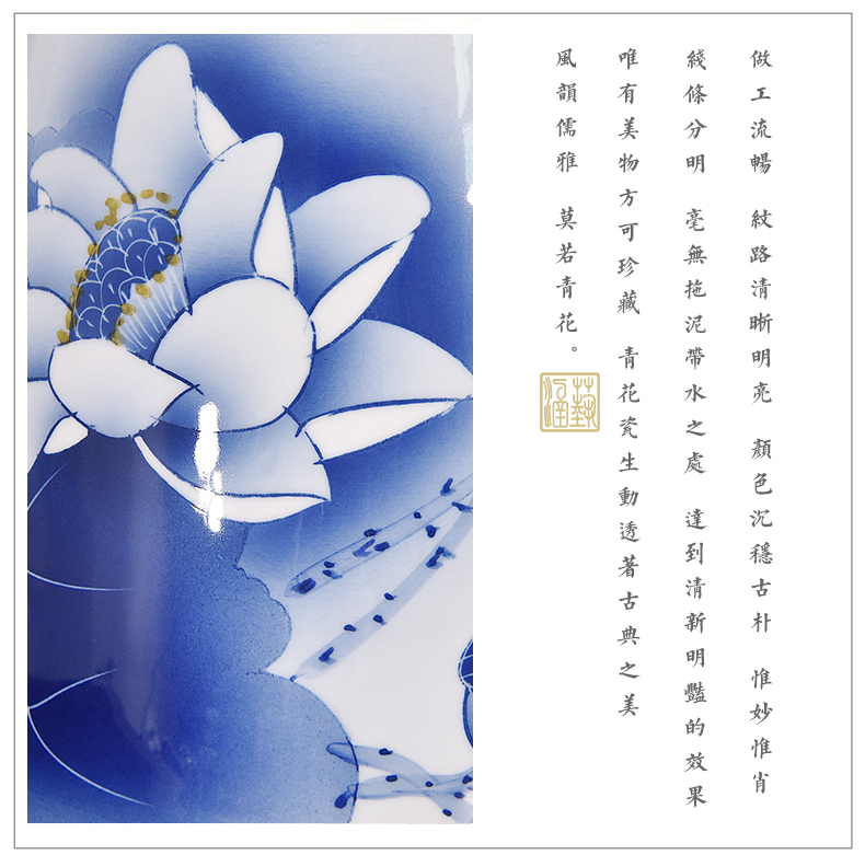 Jingdezhen blue and white lotus flower vases, flower arrangement sitting room of Chinese style household decorations ceramics hand - made of TV ark, furnishing articles