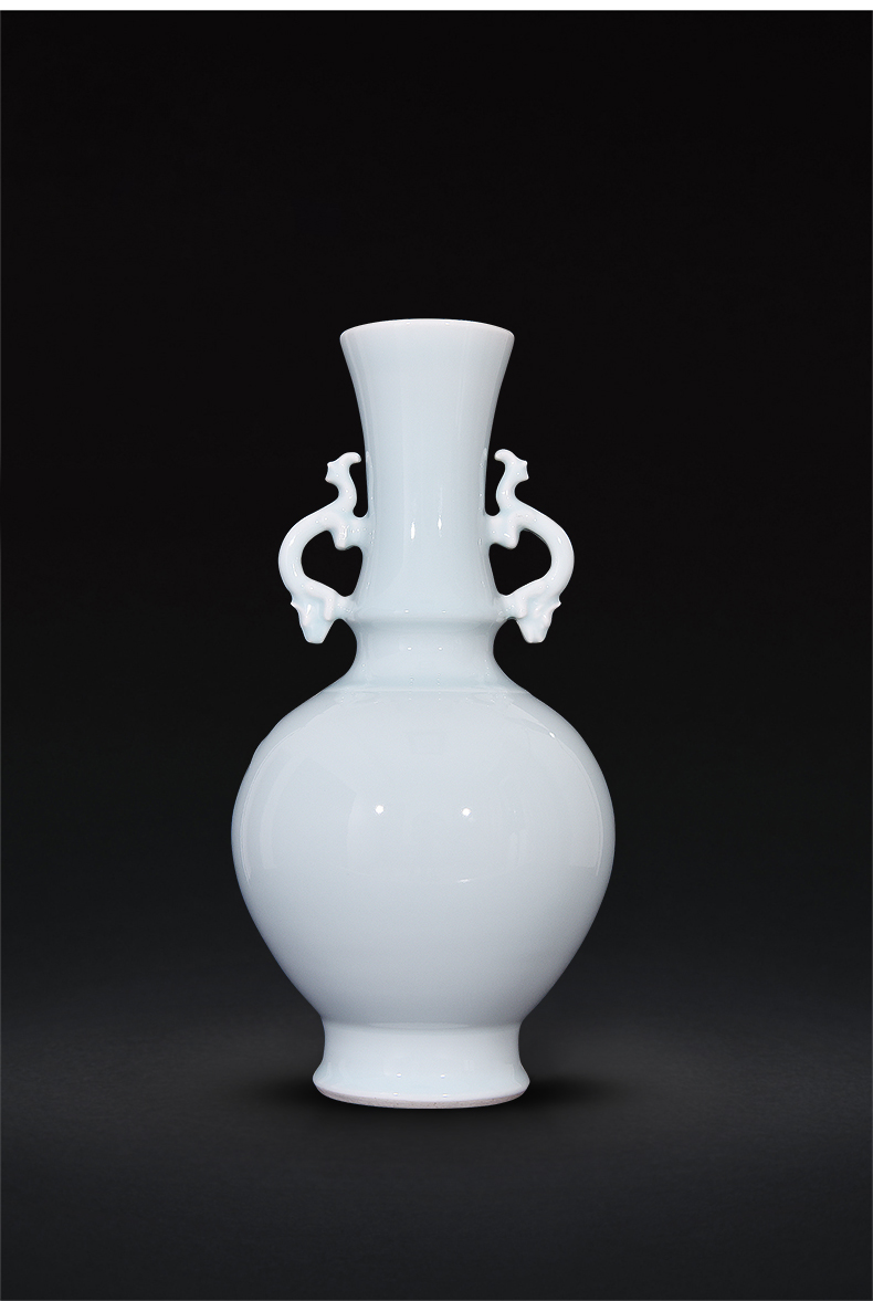 Jingdezhen ceramic celadon jade carving ears peony vases, sitting room place flower arrangement of new Chinese style decoration