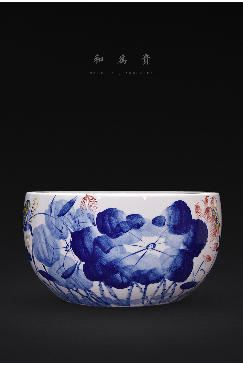 Jingdezhen ceramic hand - made blue harmony aquarium new sitting room porch decoration of Chinese style household furnishing articles