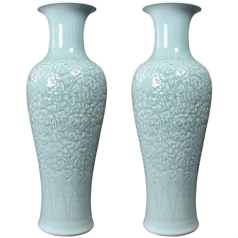 Jingdezhen ceramics big vase sitting room ground peony large gifts furnishing articles furnishing articles shadow carving celadon lotus