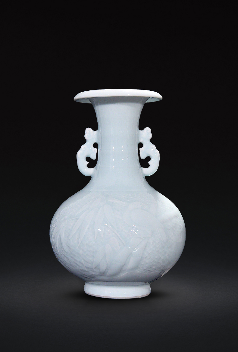 Jingdezhen ceramic green jade carved bamboo report peaceful double ears sitting room place flower arrangement of new Chinese style decoration