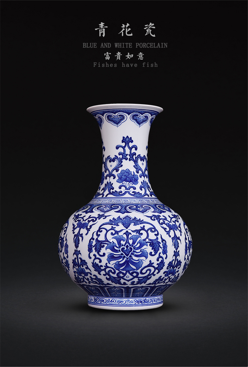 Jingdezhen ceramics hand - made antique blue - and - white riches and honour the best bottle of new Chinese style flower arrangement sitting room decorate gifts furnishing articles