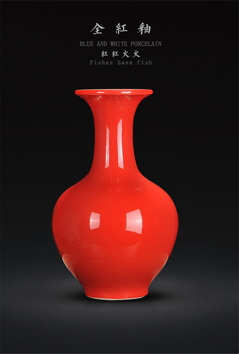 Jingdezhen ceramic vase of red glaze thriving new Chinese style living room all flower arranging porch is decorated handicraft furnishing articles