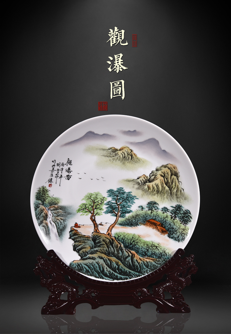 Jingdezhen ceramics hand - made decorative plate household soft outfit porch decoration handicraft is version into place