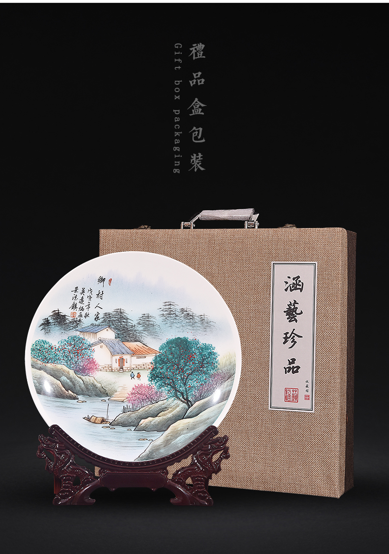 Jingdezhen ceramic hand - made village family decorate dish by dish hang dish of new Chinese style living room porch handicraft furnishing articles