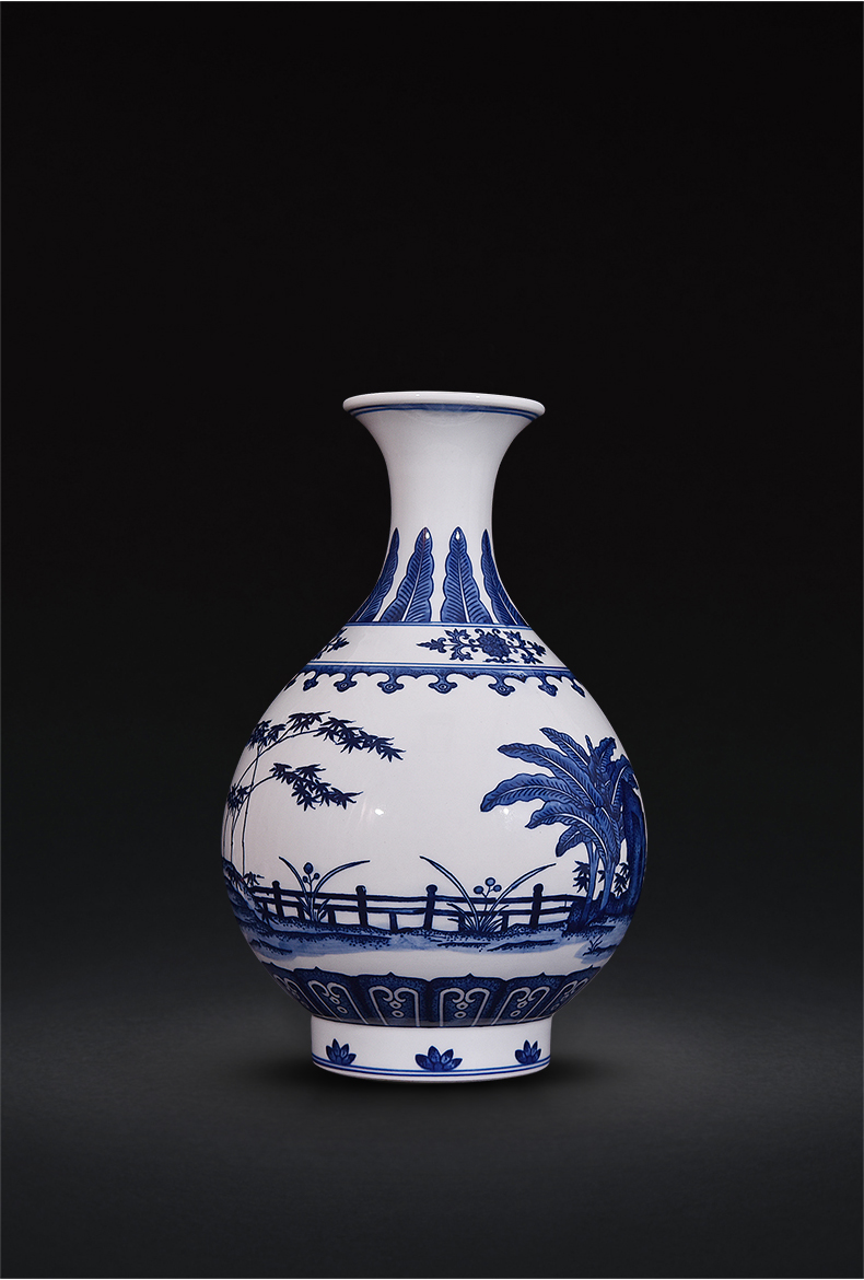 Jingdezhen blue and white bamboo orchid plantain ceramic hand - made okho spring new Chinese style household adornment handicraft furnishing articles sitting room