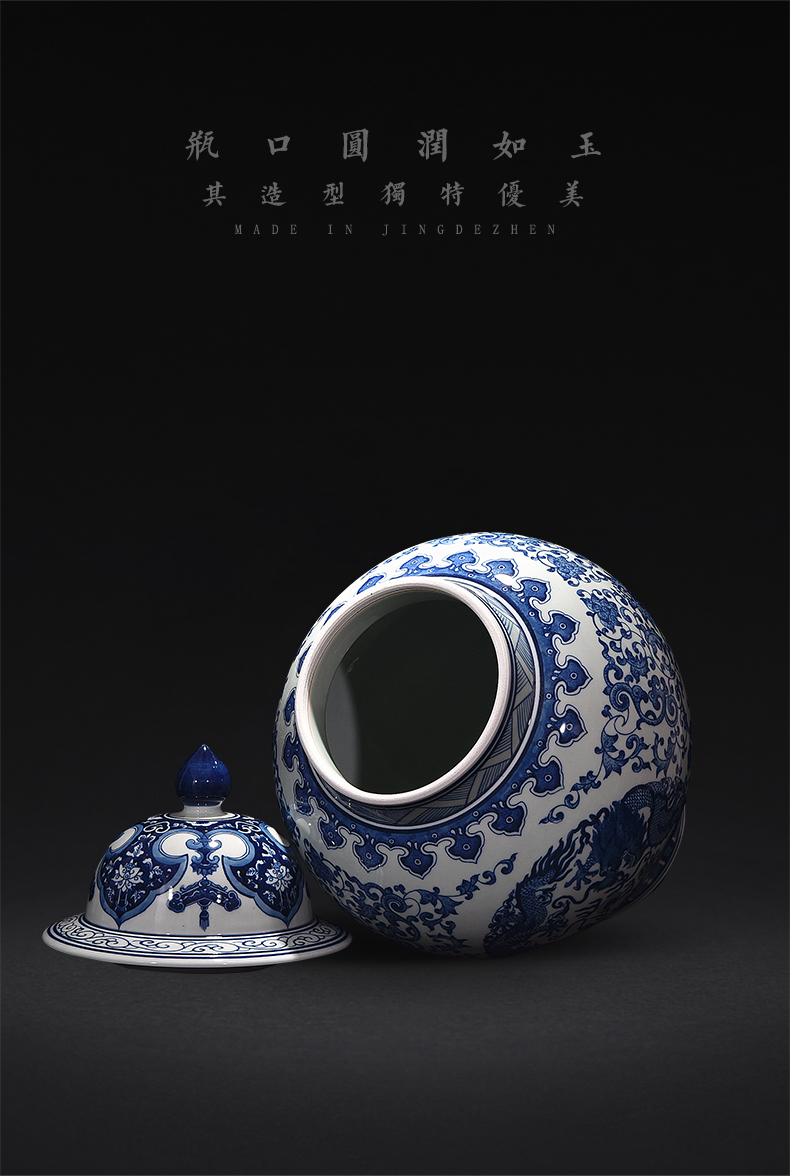 Jingdezhen blue and white dragon playing bead hand - made ceramics general furnishing articles craft gift as cans of new Chinese style living room decoration