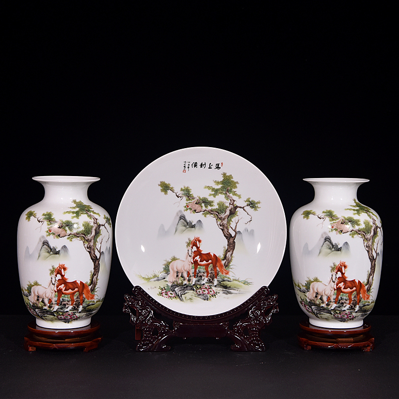 Jingdezhen ceramics liang snow three - piece vase modern Chinese style is contracted home sitting room handicraft furnishing articles