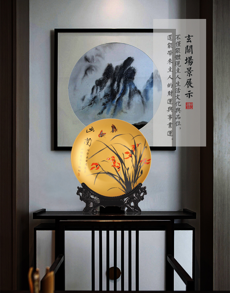 Jingdezhen ceramics powder enamel sit by patterns decorative hanging dish plate of new Chinese style living room home act the role ofing handicraft furnishing articles