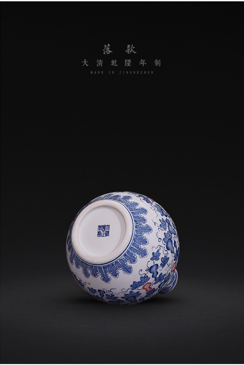 Jingdezhen chinaware bottle gourd figure of blue and white porcelain vase of new Chinese style living room porch flower adornment handicraft furnishing articles