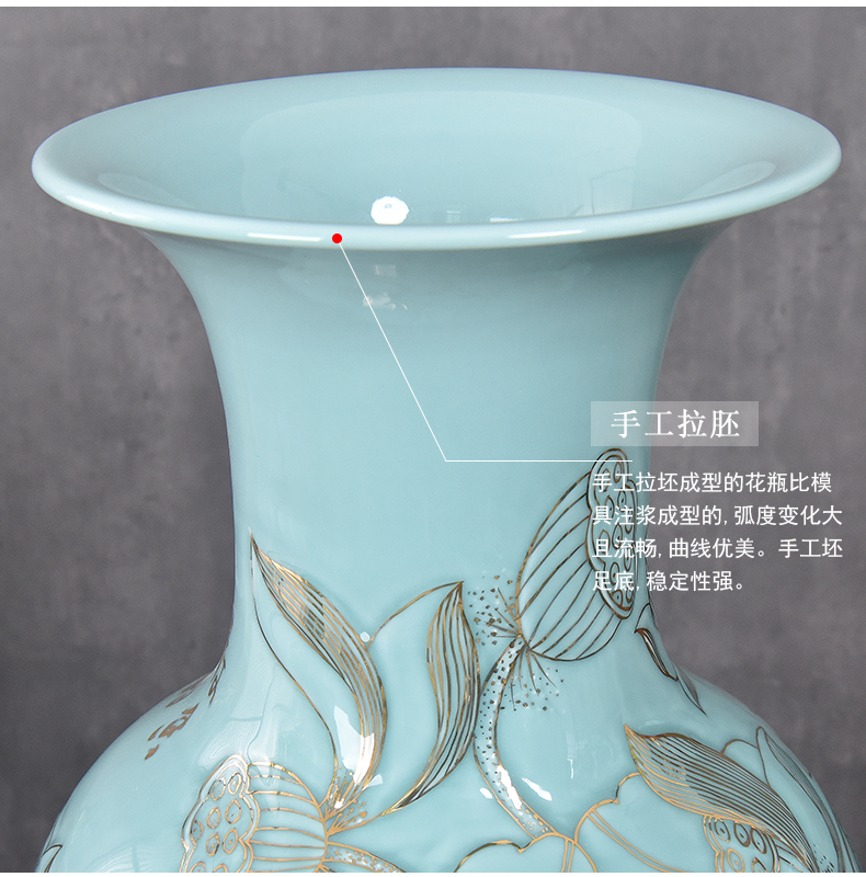 Jingdezhen ceramics big vase sitting room ground peony large gifts furnishing articles furnishing articles shadow carving celadon lotus