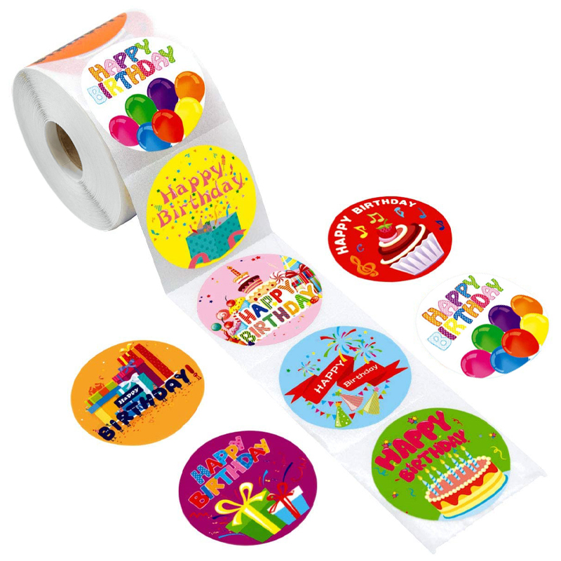 500 New Red Happy Kids Stickers 8 Patterns Birthday Party Party Decorations Greeting Card Tags
