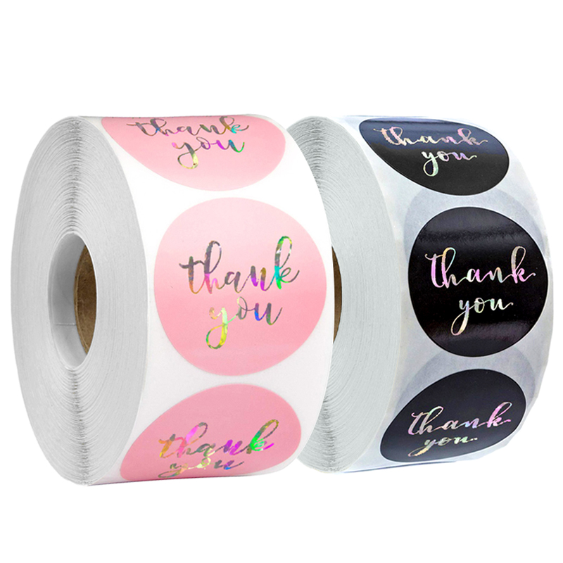 500 New Decorative Color Laser Thank You Gift Sealing Pink and Black Hot Stamping Label Stationery Sticker