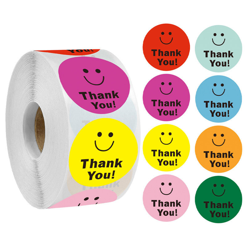 500 rolls of red cute smiley thank you stickers gift wrapping decorative stickers easy to tear children's cartoon labels