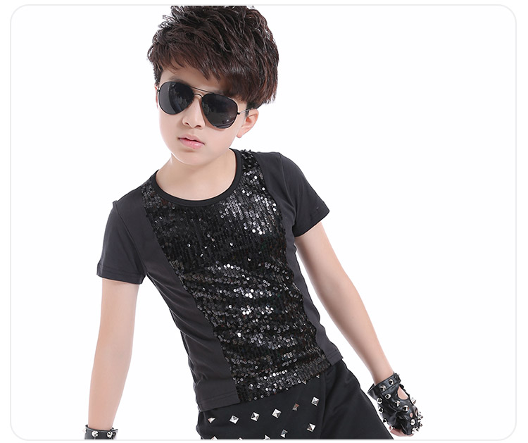 Nam trang phục sân khấu ca sĩ chủ trẻ em trang phục điệp khúc đen sequined vest T-Shirt boy trang phục