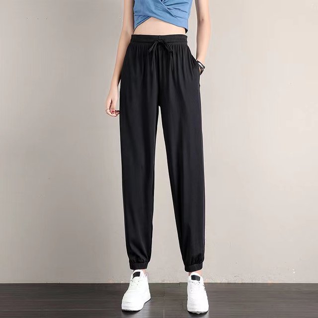 Ice Silk Pants Women's Summer Thin Style 2022 New High-waisted Loose Footwear Sports Pants Cool Anti-Mosquito Casual Pants Harem